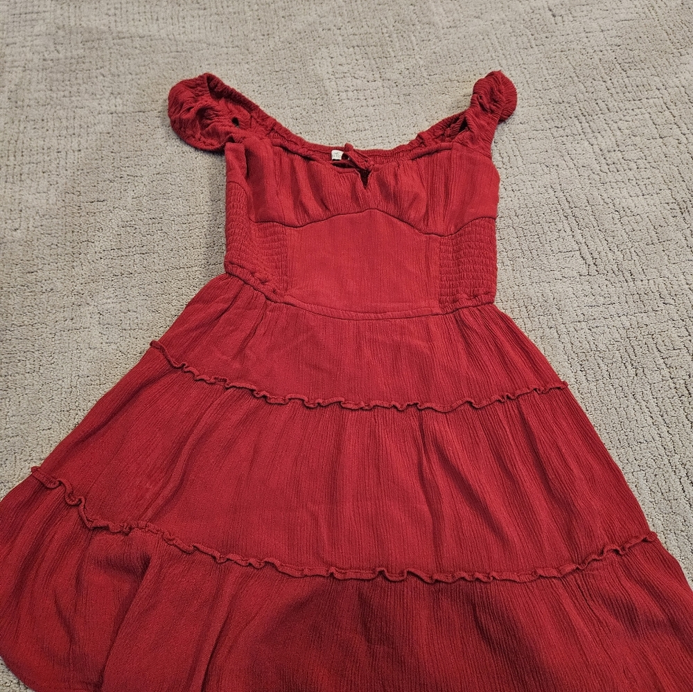 Hollister Red Off-the-Shoulder Puff Sleeve Sundress